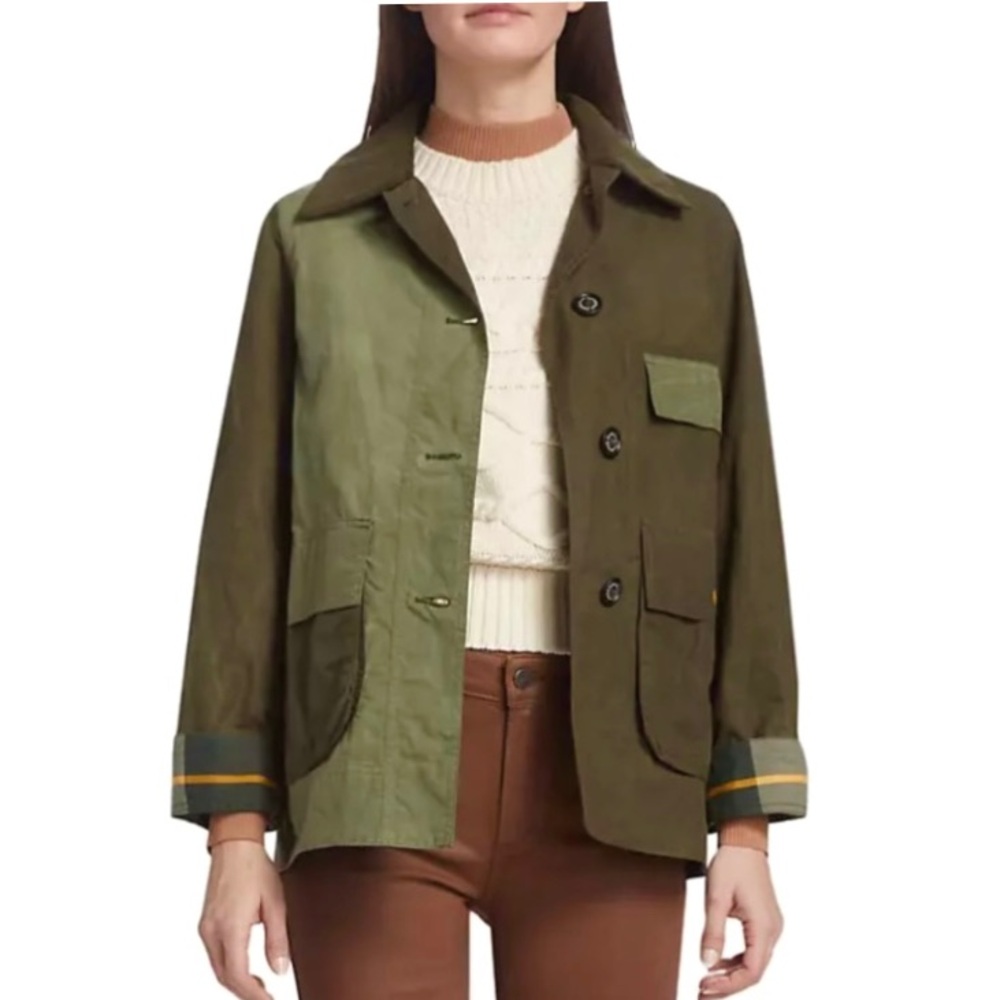 Barbour Garnock Showerproof Jacket with corduroy collar khaki green US 4 SM MED